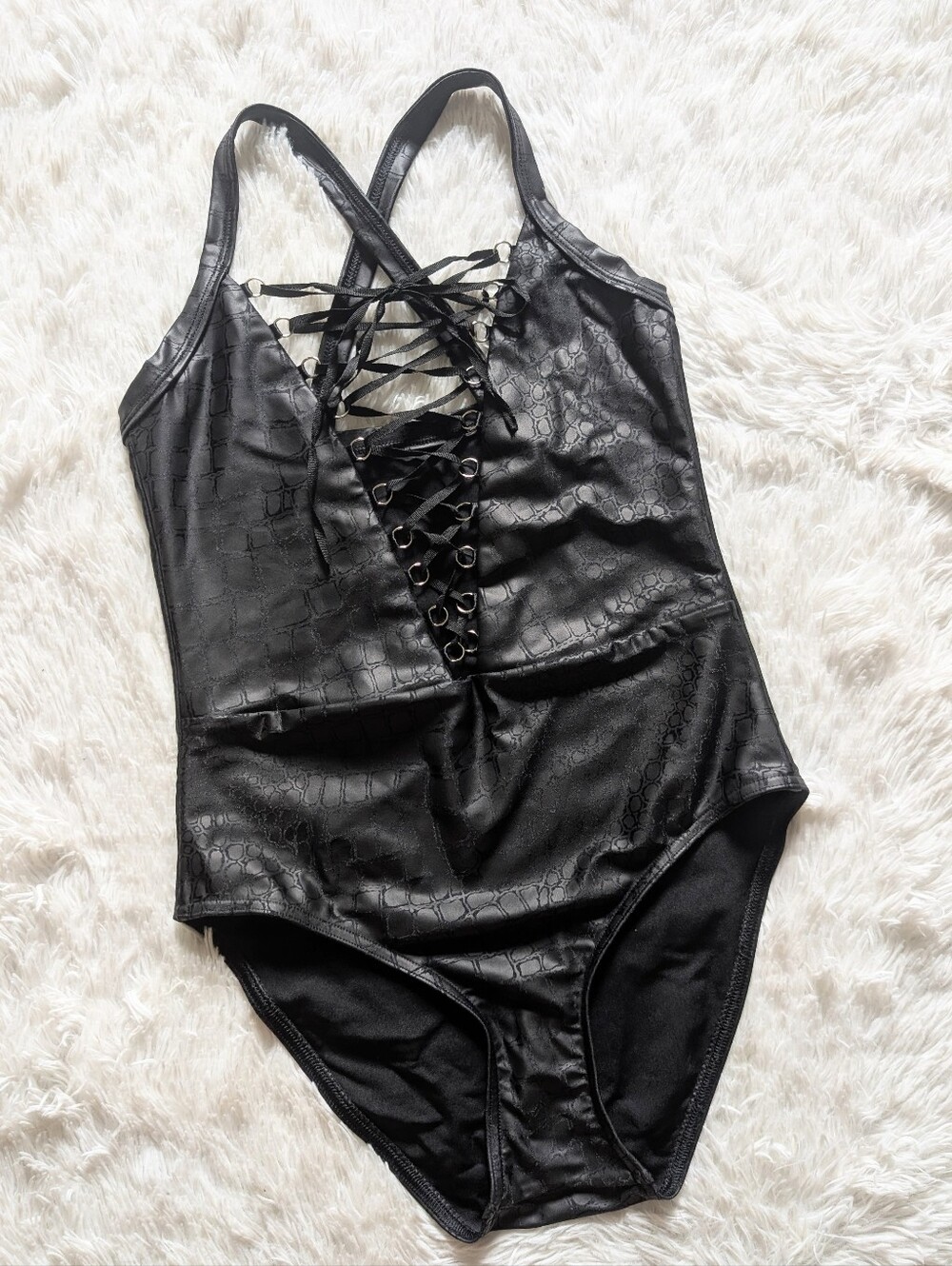 Blackmilk A Lot of Croc Lace Up Corset Faux Leather Crocodile Bodysuit Medium - Picture 5 of 14